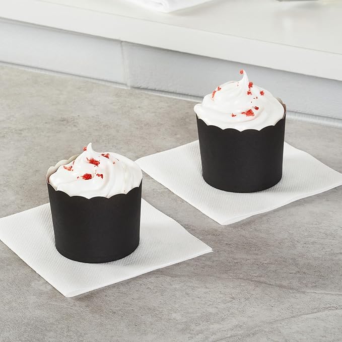 Panificio 6 Ounce Cupcake Wrappers, 200 Scalloped Baking Cups - Oven-Ready, Greaseproof, Black Paper Cupcake Liners, Disposable, For Birthdays, Baby Showers, Or Weddings - Restaurantware