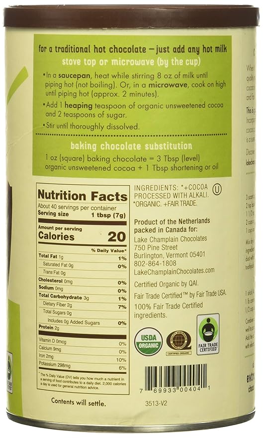 Lake Champlain Chocolates Unsweetened Organic Cocoa, 10 oz
