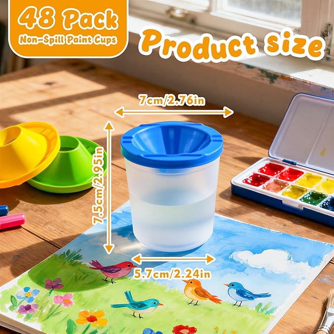 No Spill Paint Cups, 48pcs Paint Cups with Lids for Kids Suitable for Kids Paint, Spill Proof Paint Cups are Ideal for Classroom Art Supplies and Crafts, Durable Paint Cups with Lids(4 Colors)