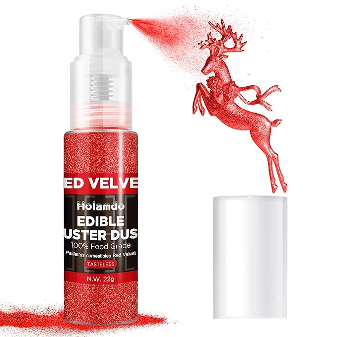 Edible Glitter Spray 22g (Red) - Metallic Food Coloring Powder, Food-Grade Glitter, Metallic Shimmer Edible Color Powder - Flash Powder for Beverages, Cocktail, Cake Decorating, Baking, Icing, Candy