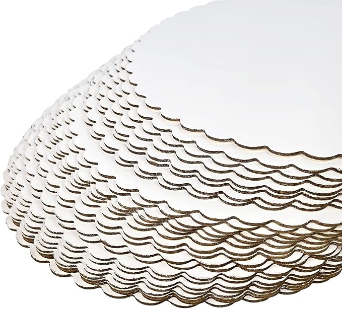 15-Pack 14 inch Sturdy Round Cake Boards, Gold Cardboard Cake Circles Plate Scalloped Base,Pack of 15
