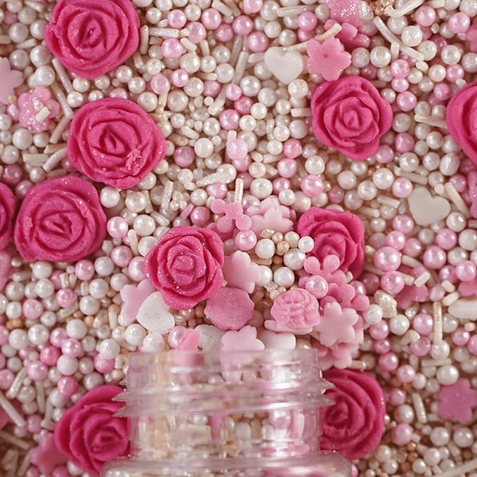 Confect Pink Butterfly and Pearl Sprinkle Mix, Edible Cake Topping for Cupcakes, Cookies, Desserts – Celebration Baking Decoration – Vegan, Gluten-Free, Nut-Free, Soy-Free, Dairy-Free , Handcrafted Sprinkle – 4.2 Oz