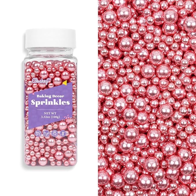 Cobakey Rose Gold Sprinkles for Cake Decorations 3.52 ounce Rose Gold Metallic Pearl Sprinkles for Cupcake Toppers Wedding Party Valentines Halloween Christmas Supplies