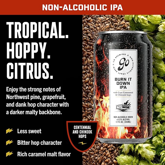 Go Brewing - IPA 12 Mixed Pack - Non Alcoholic Beer - Small Batch Brew - Low Calorie Drink - Featuring Double IPA, Prophets Hazy IPA, Citrus IPA & Tropical IPA - Low-Calorie, NA Brew (12 oz, 12 Pack)