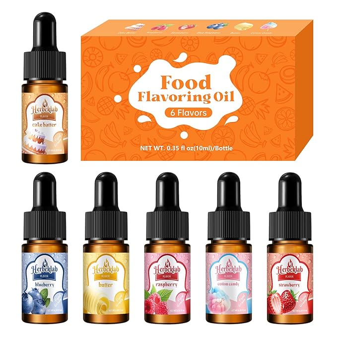 Food Flavoring Oil - Candy Flavoring for Candy Making 6 x 0.35 Fl Oz Extracts and Flavorings for Baking Lip Gloss Flavoring Oil - with Glass Dropper