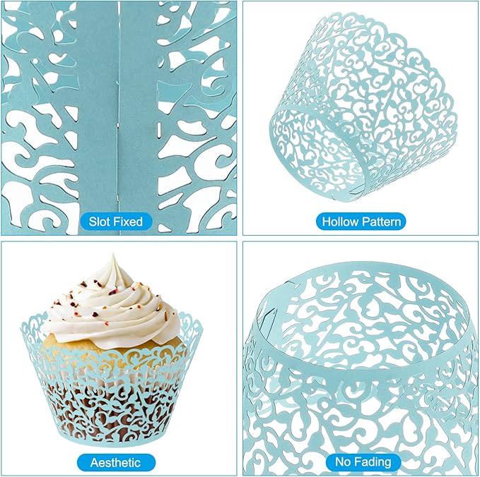 PATIKIL Cupcake Wrappers Paper, 50 Pack Baking Cups Standard Vine Decoration for Anniversary Birthday Weddings and Parties, Light Blue