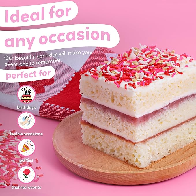 Cupid’s Favorite Valentines Sprinkles Edible - Pink Hearts, Pretty Stars & White Pearls Make These Edible Valentines Sprinkles Perfect for Cooking, Baking & Decorating (V-Day Blend)