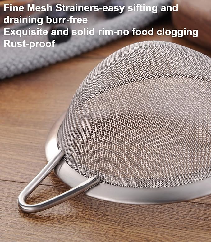 3.3inch 304 Stainless Steel Fine Mesh Strainer for Kitchen, Colander-Skimmer with Handle, Metal Sieves Sifters