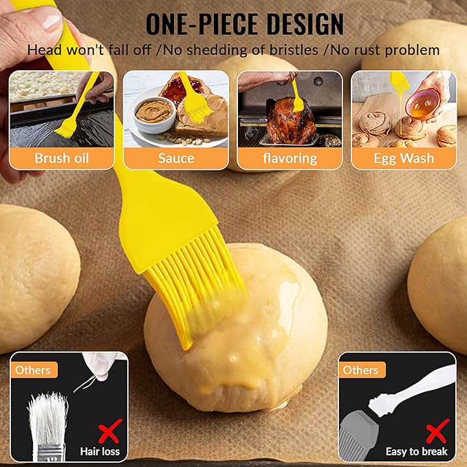 6 pieces basting brush for grilling,pastry brush,bbq basting brush,basting brush,rubber brush for cooking,basting brush for cooking,silicone bbq brush,barbecue sauce brush (yellow)