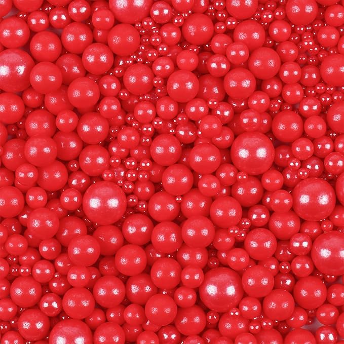 Red Sprinkles for Cake Decorating, Toppings Cake Decorations 3.5 Ounce, Edible Sugar Pearls Mixing Sizes for Cupcake Topper, Cookies, Ice Cream Toppings Cake Decorations for Party Celebrations