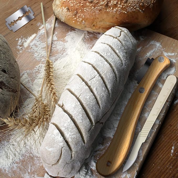 Mudder Bread Lame Scoring Tool Knife Bread Dough Sourdough Tool with 10 Pcs Replaceable Blades Wooden Handle Lame Slashing and 2 Pcs Scoring Knife with Protective Cover for Baking
