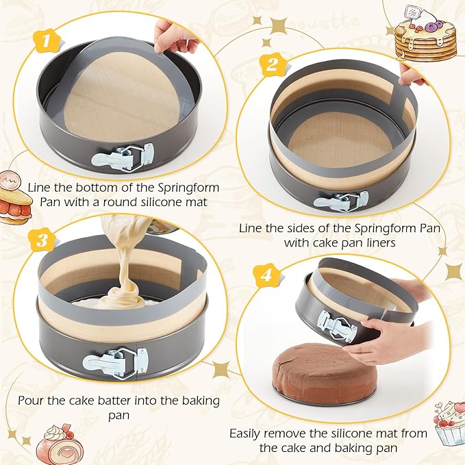 Honeydak 3 Set Silicone Baking Mat for 6, 8, 10 Inch Springform Pan Protector Prevent Cake from Sticking to Bottom and Side Easy Clean Nonstick Silicone Liners for Baking Cheesecake Pan(Gray)