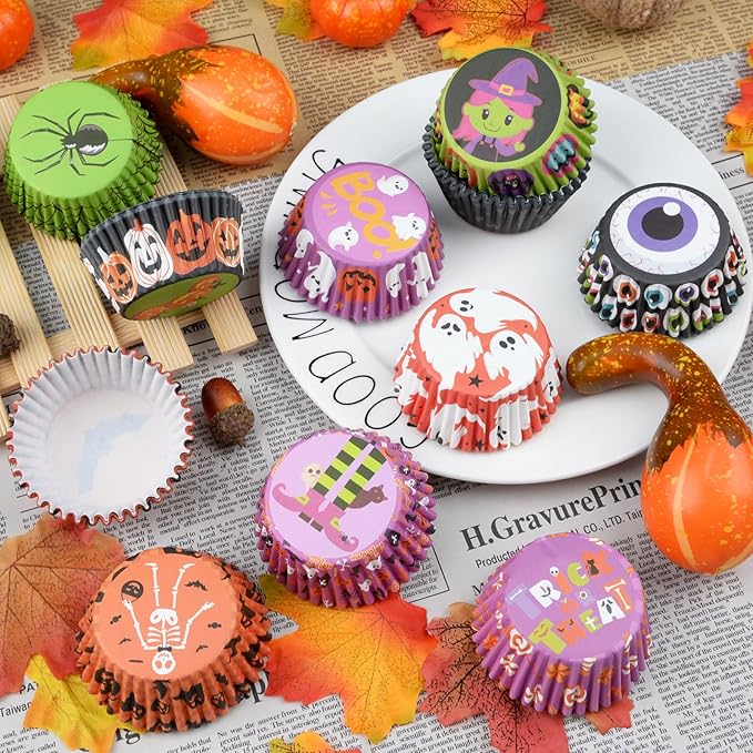 600 Pack Halloween Cupcake Liners Cupcake Wrappers Disposable Baking Cups Muffin Liners for Halloween Party Candy Cake Decorations Supplies (12 Styles)