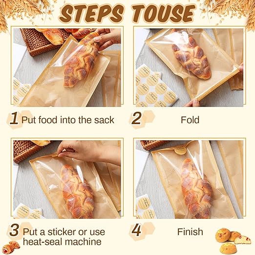 Outus 100 Pcs Cookie Packaging Bags with Seal, 6 x 10 Inch Bakery Pastry Bags with Window, Heat Sealable Grease Resistant Paper to Go Bake Sleeves for Gift Giving Donut Bread Sandwich (Brown)