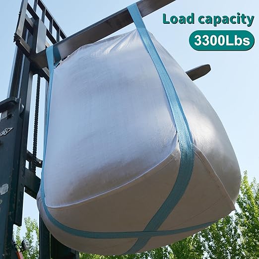 2 Pack FIBC Bulk Bag, Flexible Bulk Bags1.5 Ton Bag, 35"L x 35"W x 43"H, 3300lbs SWL, Duffle Top Flat Bottom Heavy Duty, Woven Polypropylene Waste Bag