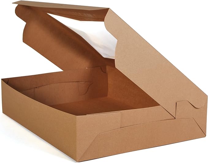 Southern Champion Tray 23133K Kraft Paperboard Lock Corner Window Bakery Box, 19" Length x 14" Width x 4" Height, Natural (Case of 50)
