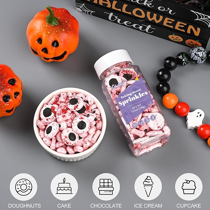 Halloween Sprinkles for Cake Decorating, Blood Eyeball & Bone Sprinkles Perfect for Halloween Dessert Party 3.52 Ounce