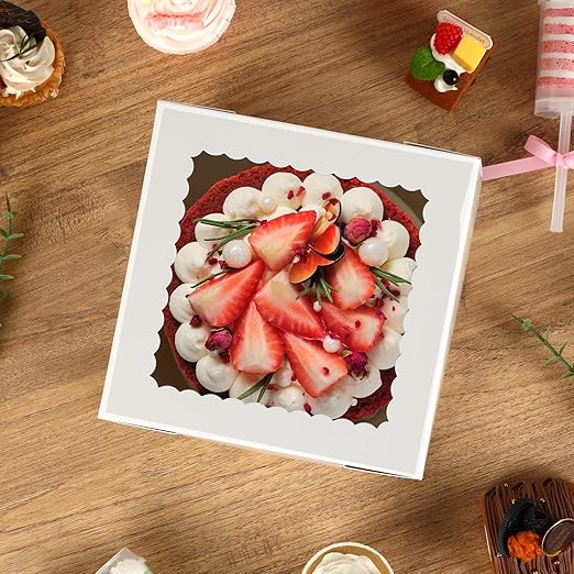 Moretoes 20pcs 8x8x8 Inches Cake Boxes with Window, White Bakery Dessert Boxes, Cajas Pasteles for Cake, Valentine's Day, Mother's Day, Birthday, Wedding, Party
