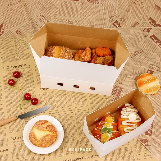 12 Take Out Food Containers, 9x6x3.5 Inches White Cardboard Lunch Boxes, Catering Boxes, Paper Food To Go Boxes