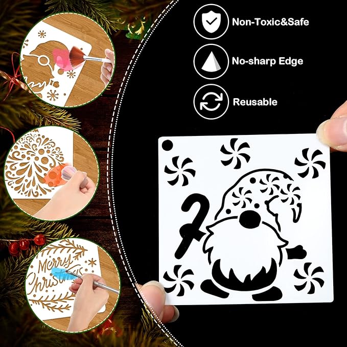 60 Pcs Christmas Stencils for Painting Reusable on Wood 3x3 Inch Plastic Snowflake Christmas Holiday Stencils for Art Craft Painting Spraying Wall Card Paper Gift Home Decor