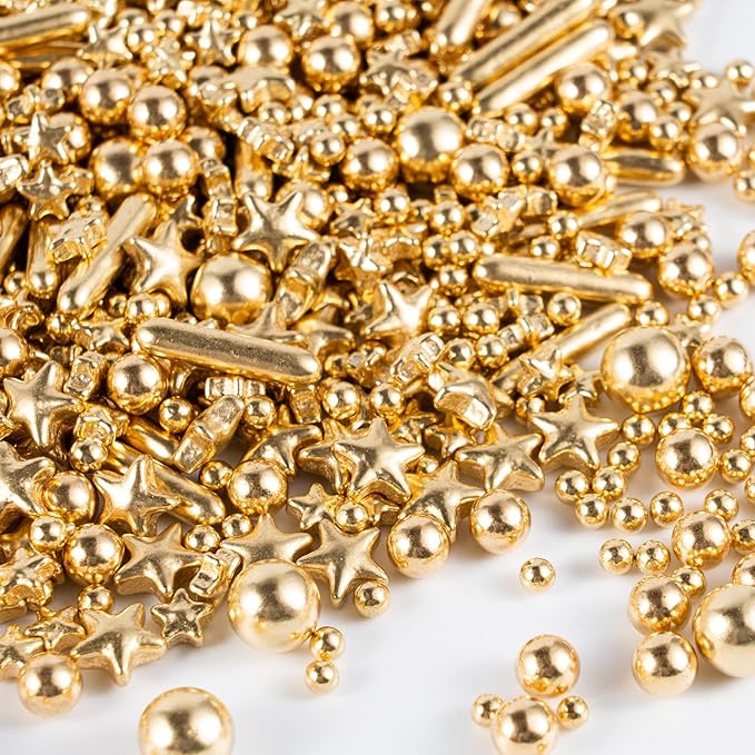 Gold Stars Sprinkles for Cake Decorating Gold Pearl Rods Sugar for Cupcake Cookies Ice Cream Toppings 3.5 Ounces Cake Decorationss Baking, Wedding, Patriotic, Christmas Party