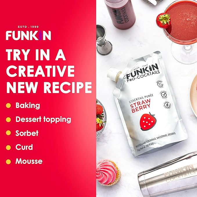 Funkin Fruit Puree | Real Fruit, Simple Ingredient, Natural Mixer for Cocktails, Drinks, Smoothies | Vegan, Non-GMO, Gluten-Free (2.2 lbs) (Strawberry)