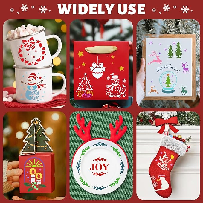72 PCS 3x3 Inch Christmas Stencils for Painting - Snowflake Santa Claus Christmas Tree Reusable Christmas Painting Templates on Wood, Glass, Fabric, Window Door Decor DIY Decoration
