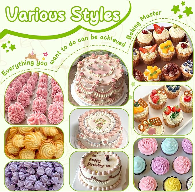 Suuker Large Piping Tips Set, Stainless Steel Frosting Piping Kit, 5 Pieces Pastry Cake Decorating Tips Baking Tools for Cookies Cupcake Decorating Kit (1A 1E 348 347 356)