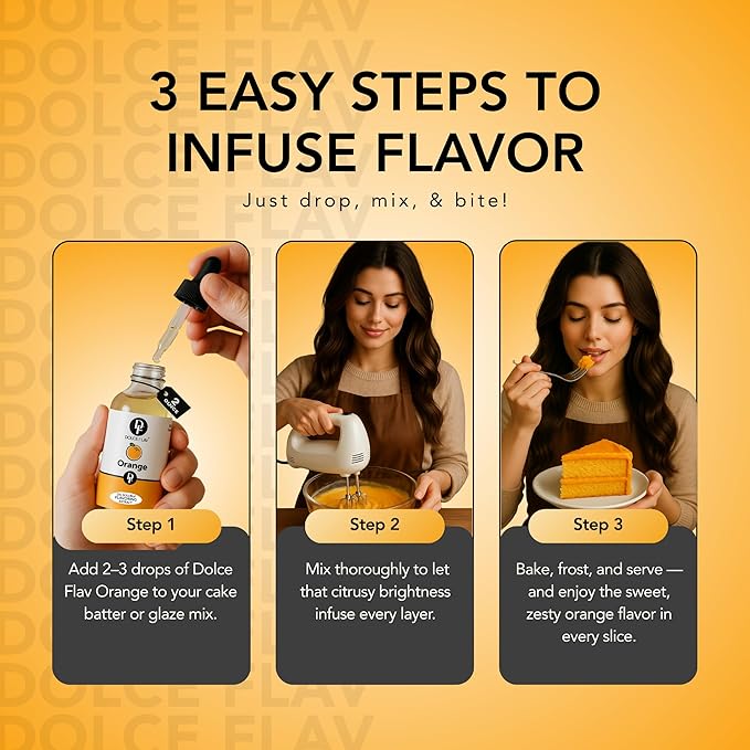 Dolce Flav Natural Orange Extract – 2 Ounce Oil-Soluble Kosher, Sugar-Free, Concentrated Citrus Flavor for Candy, Chocolates & Desserts, Includes Measured Dropper, Pack of 2