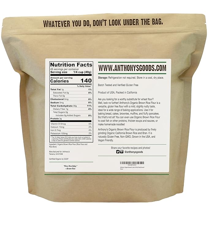 Anthony's Organic Brown Rice Flour, 4 Pound, Gluten Free, Product of USA, Finely Ground