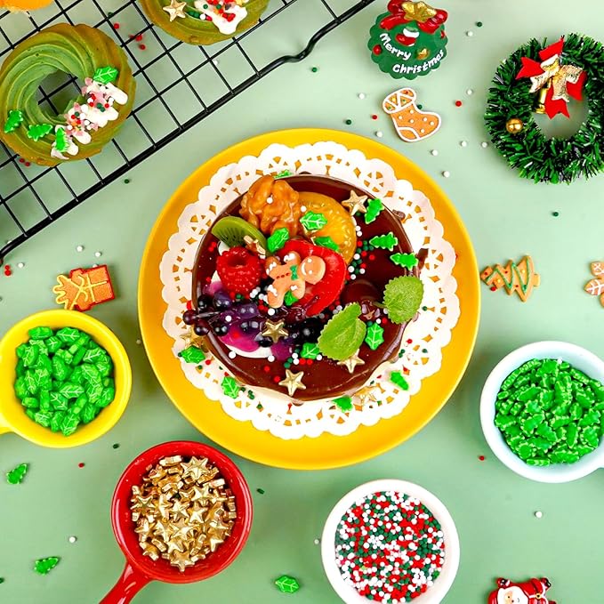 Dazzjoy Christmas Edible Sprinkles, Gold Star Sprinkles for Cake Decorating, 150g/5.29oz, Mix Shape, Nonpareils & Leaf Sugar for Decorating Cookies, Cake Decoration & Cupcake Topper