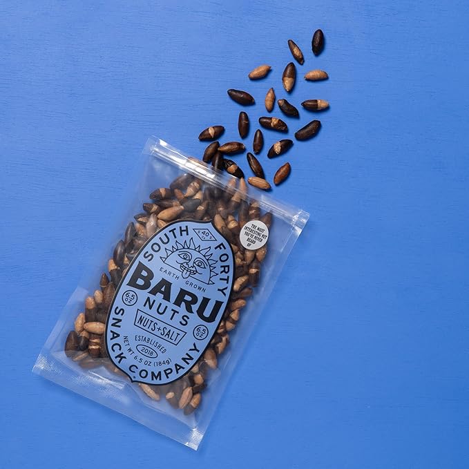 South 40 Snacks Dry Roasted Salted Baru Nuts, Just 2 Ingredients (6.5oz bags, pack of 4)