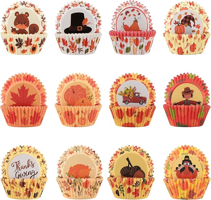 600 Pack Fall Cupcake Liners Thanksgiving Cupcake Wrappers Disposable Baking Cups Muffin Liners for Birthday Party Fall Themed Party Supply Decor (12 Styles)