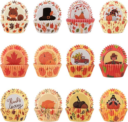 600 Pack Fall Cupcake Liners Thanksgiving Cupcake Wrappers Disposable Baking Cups Muffin Liners for Birthday Party Fall Themed Party Supply Decor (12 Styles)