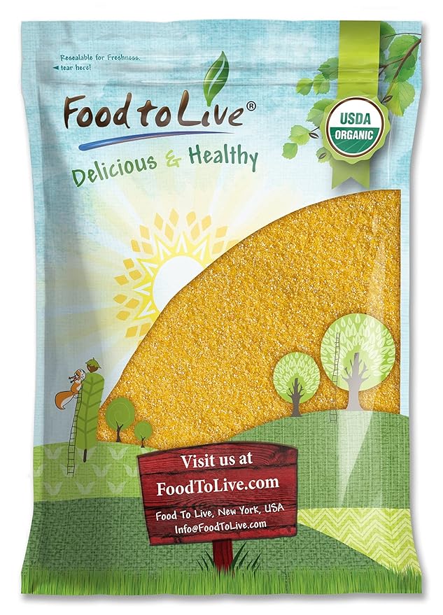 Food to Live Organic Yellow Polenta, 10 Pounds - Non-GMO Yellow Corn Grits, Ground Cornmeal, Quick Cooking, Vegan, Kosher, Bulk, For Hot Cereal and Porridge. Low Sodium, Milled Maize, Corn Meal