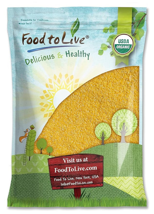 Food to Live Organic Yellow Polenta, 10 Pounds - Non-GMO Yellow Corn Grits, Ground Cornmeal, Quick Cooking, Vegan, Kosher, Bulk, For Hot Cereal and Porridge. Low Sodium, Milled Maize, Corn Meal