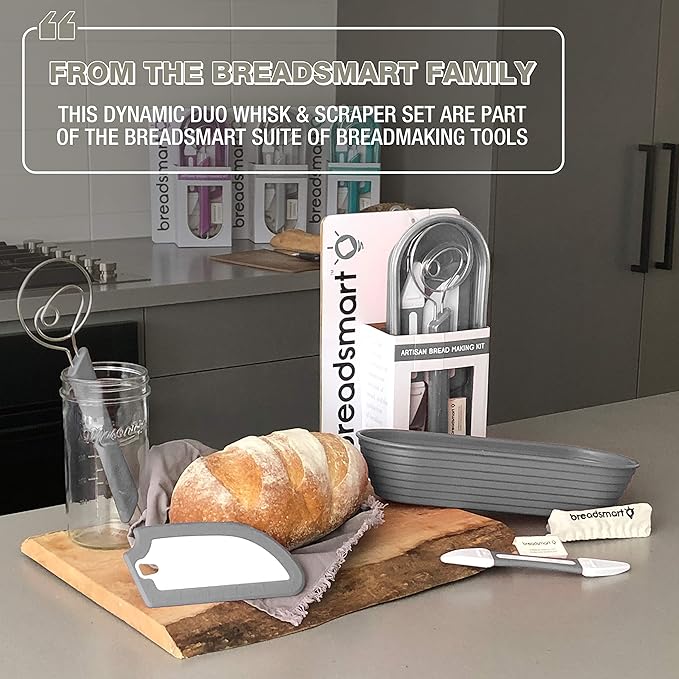 Breadsmart Artisan Bread Whisk and Bench Scraper Duo - Essential Dough Mixer Tools - Sourdough Bread Baking Supplies