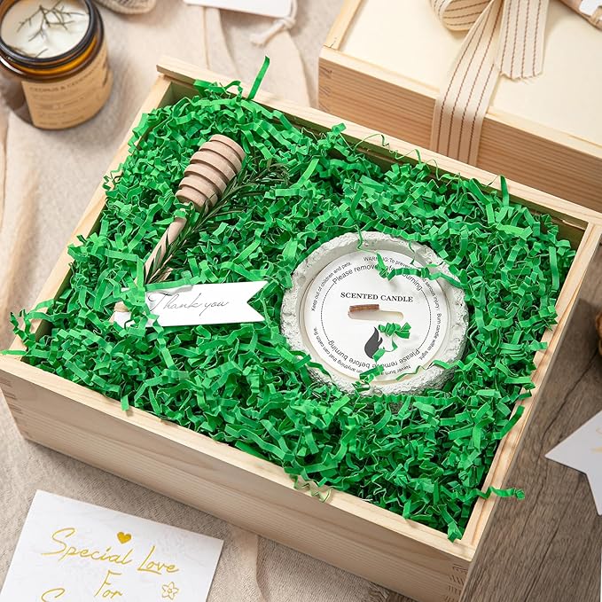 Mefleet 1 LB Crinkle Cut Paper Shred Filler Green Crinkle Shredded Paper for Gift Box - Gift Basket Bag Filler - Grass Cushion Stuffing for Christmas Holiday Packaging Wrapping