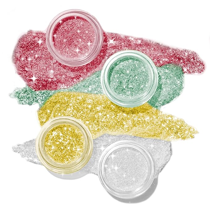 Christmas Edible Glitter 4 Color Set - Holiday Red, Green, Gold & White Sparkle Luster Dust for Baking, Cake Decorating, Christmas Crafts - 5g/Bottles