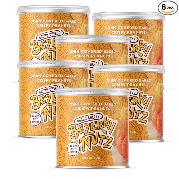 Bezerky Crunchy Nut Balls | Nacho Cheese | Corn Coated Peanuts | Crispy Snack with Tons of Crunch | Baked Peanuts Balls | 7 oz (Pack of 6)