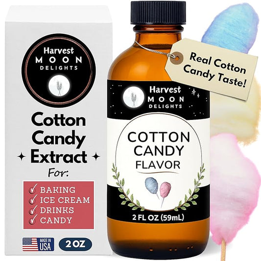 Cotton Candy Flavoring Extract - 2 oz - Water-Soluble - By Harvest Moon Delights - Cotton Candy Extract for Baking, Ice Cream, Drinks, and Candy - Flavor - Sugar Free