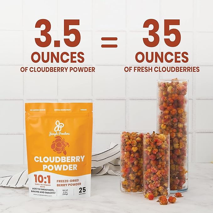 Jungle Powders Wild Cloudberry Powder for Smoothies Baking Jam 3.5 Ounce Bag Pure Nordic Freeze Dried Cloudberry Extract No Sugar Added, No Additives or Fillers Knotberry Powder for Flavoring