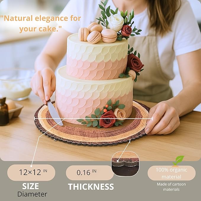 TOJTIK Cake boards 12in, set 8 Cake drum waterproof, Cake drums display board, wood slices cardboard cake rounds holder, Type of wood centerpieces for tables, Rustic cake Try, Cardboard rounds