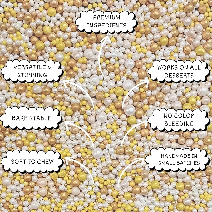 Confect Love Disco Balls Sprinkles Gold and White Edible Sprinkles Mix – Decorative Sugar Pearls & Disco Balls for Cake, Cupcake, and Cookie Decorating –Vegan, Gluten-Free, Nut-Free, Soy-Free, Dairy-Free, Palm Oil-Free – 4.2 oz
