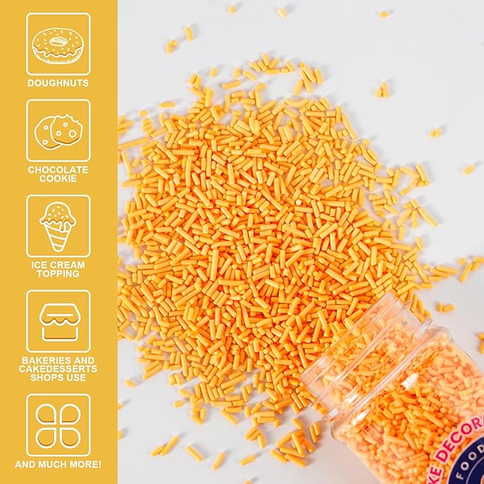 Orange Jimmies Sprinkles Dye Free - No Artificial Dyes Natural Orange Sugar for Baking, Cake Decorating, Cookie, Cupcake, Ice Cream Toppings & More, Holiday Treats Halloween Thanksgiving Autumn Supplies
