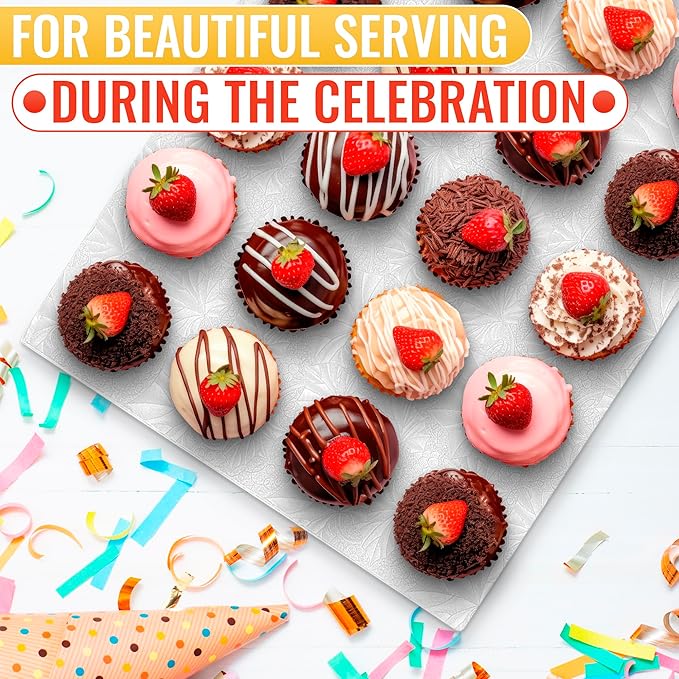 Cake Board Rectangle 13.8" x 9.9" – Grease-Proof Foil, Sturdy Rectangle Cake Boards with Double-Wall Corrugated Design, Smooth Wrapped Edges – Elegant White Display for Cakes, Pastries, and Desserts