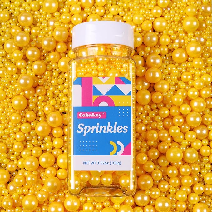 Yellow Sprinkles for Cake Decorating Edible Easter Sugar Pearls Mixing Sizes for Cupcake Topper Cookies Ice Cream Toppings Cake Decorations for Party Celebrations 3.5 Ounces