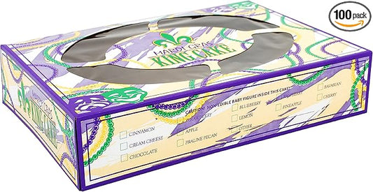 SCT Mardi Gras King Cake Window Boxes, 14 x 10 x 3, Green/Purple/White, Paper, 100/Carton