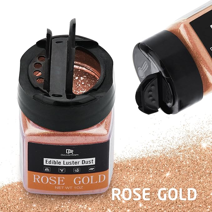 Edible Glitter - 1oz Luster Dust Edible Food Grade Glitter for Cocktail, Cake Decorating, Baking, Drinks - Shimmer Dust Powder, Metallic Food Coloring Powder for Icing, Fondant, Candy (Rose Gold)