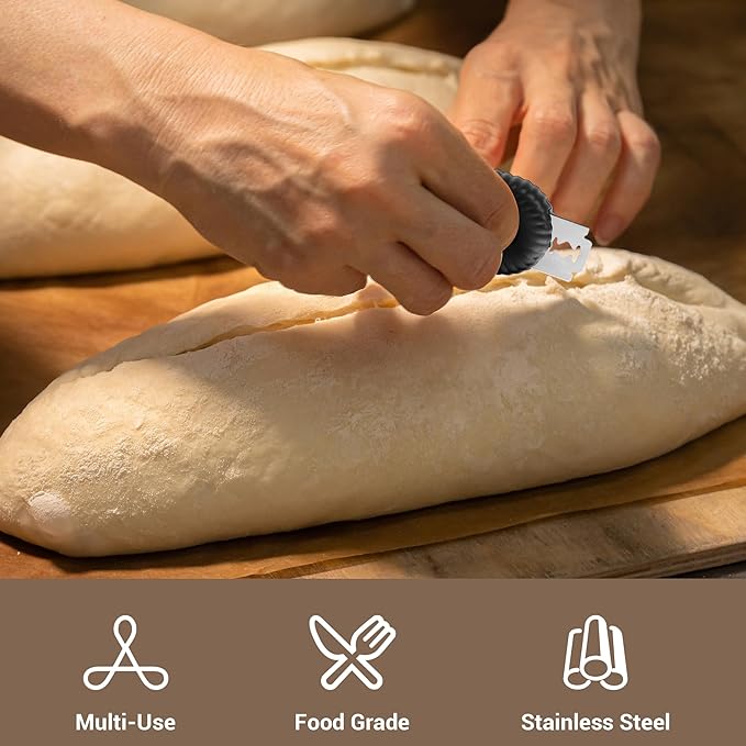 UFO Bread Lame Cutter for Homemade Sourdough - Professional Dough Scoring Tool with 5 Razor Blades, Sourdough Scorer Kit for Artisan Bread Baking,Including User Manual (Ripple Black)